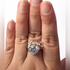 Flower Cubic Zirconia Ring Size 7 Rhodium Plated Floral Spring Mother’s Day NWOT